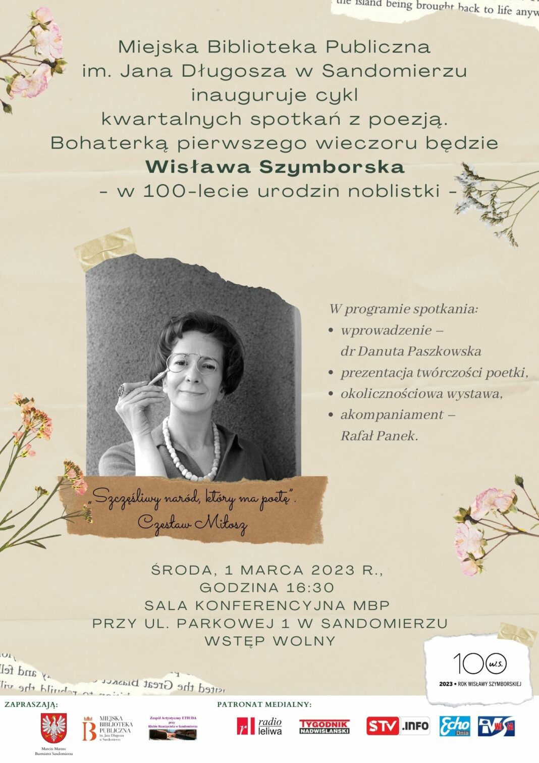 Biblioteka w Sandomierzu zaprasza na spotkanie w 100. rocznicę urodzin noblistki Wisławy Szymborskiej