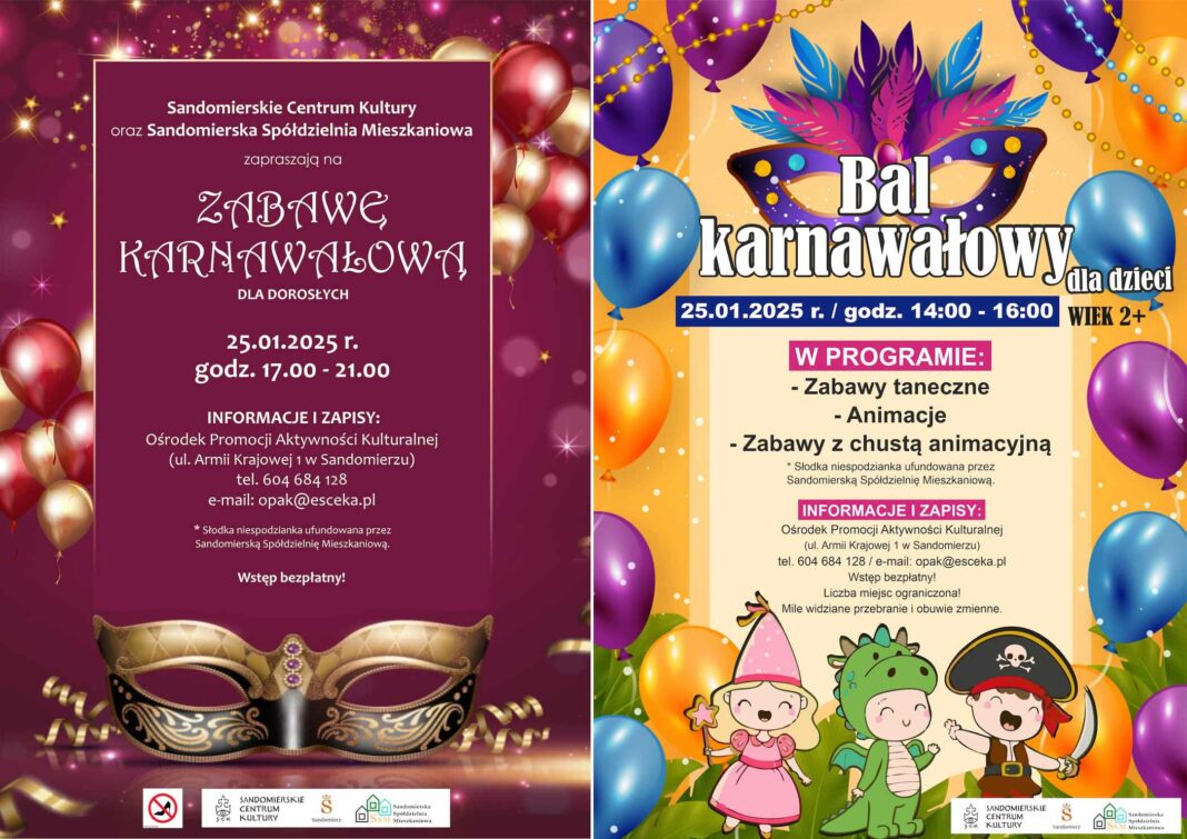 Sandomierz zaprasza na bal karnawałowy. Jeden dla dzieci, drugi dla dorosłych